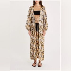 NWT Revolve Rumer The Label Gold Floral Paloma Duster Swimsuit Cover Up. Sz L